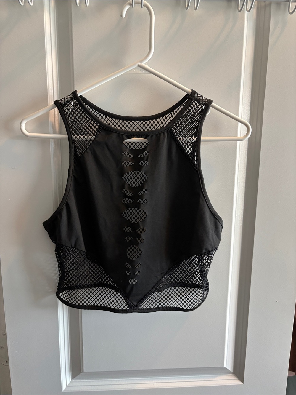 Sleeveless Black Mesh Cutout Crop Top